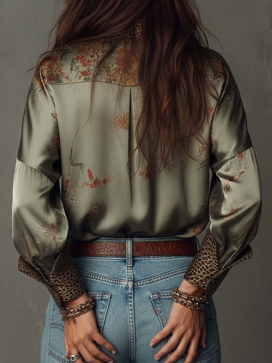 Floral Print Shirt | Elegant Button-Down with Leopard Trim