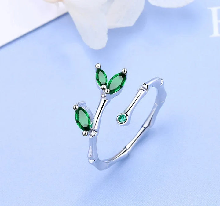 Women's Green Cubic Zirconia Leaf Ring | Adjustable Marquise Stone Ring