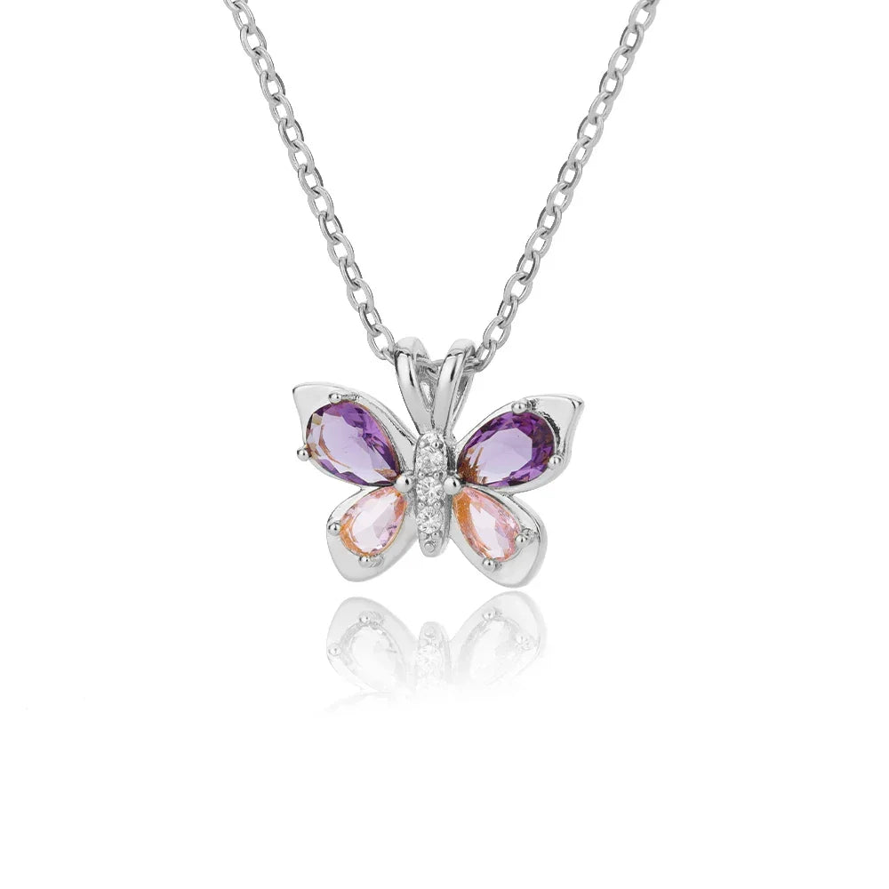 Women's Cubic Zirconia Butterfly Pendant Necklace | Waterproof Adjustable Chain Necklace