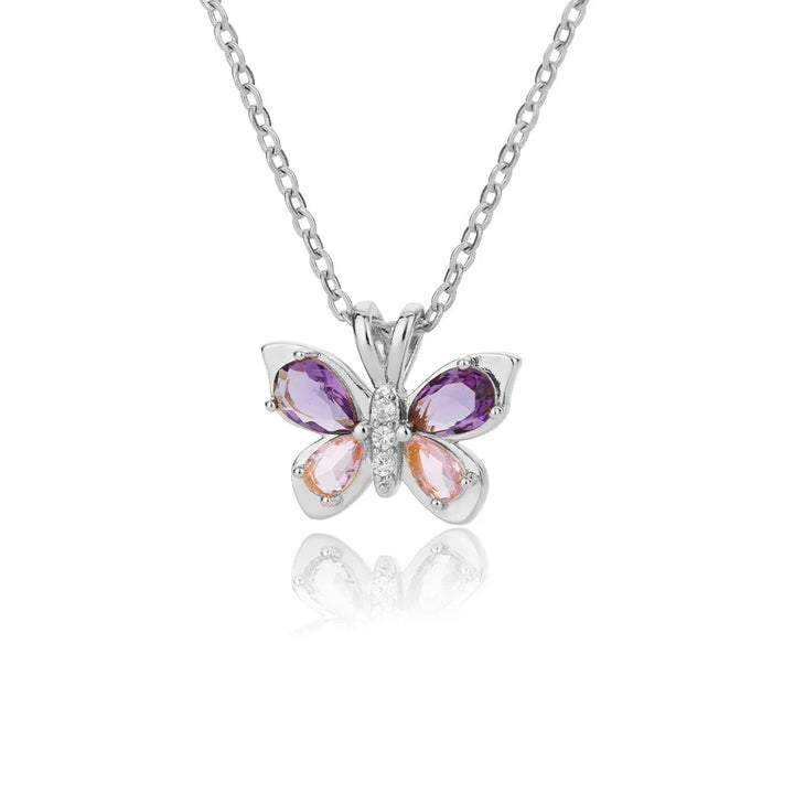 Women's Cubic Zirconia Butterfly Pendant Necklace | Waterproof Adjustable Chain Necklace