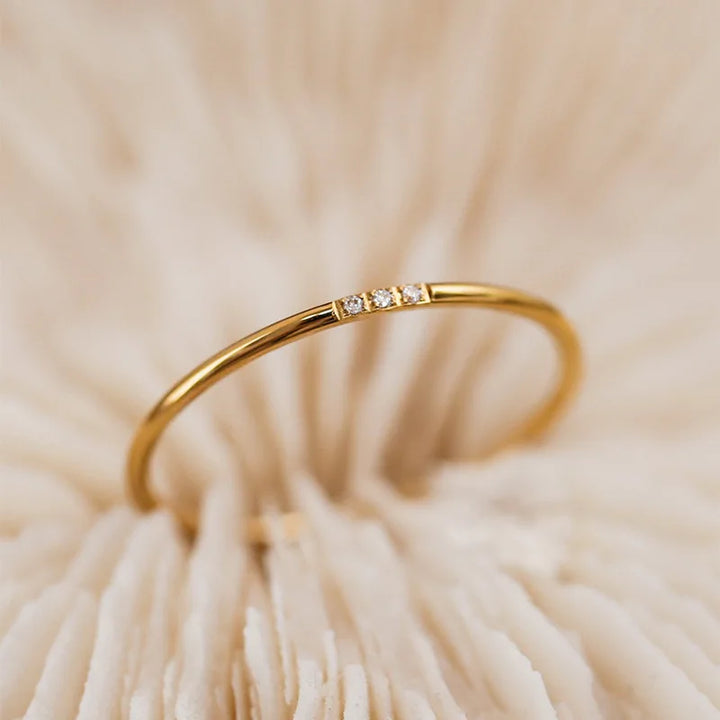 Women's Slim Cubic Zirconia Stacking Ring | Stainless Steel Three-Stone Band