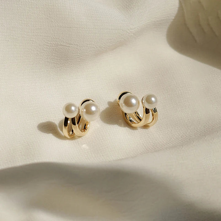 Women's Gold-Plated Pearl Stud Earrings | Curved Minimalist Pearl Studs