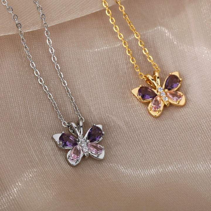 Women's Cubic Zirconia Butterfly Pendant Necklace | Waterproof Adjustable Chain Necklace