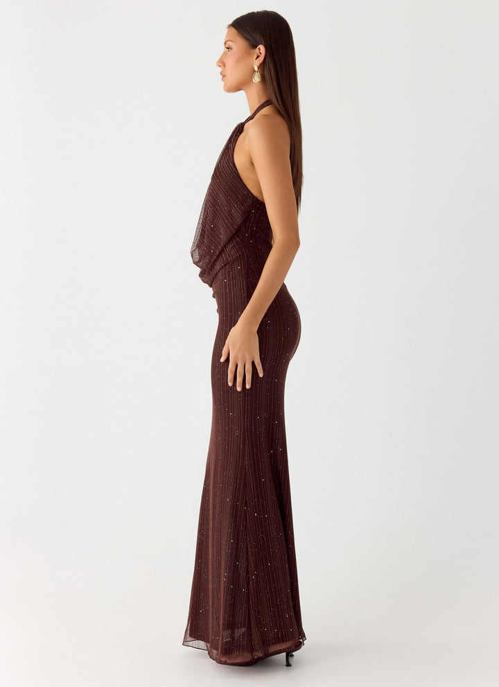 Haylan Sparkle Mesh Maxi Dress Chocolate