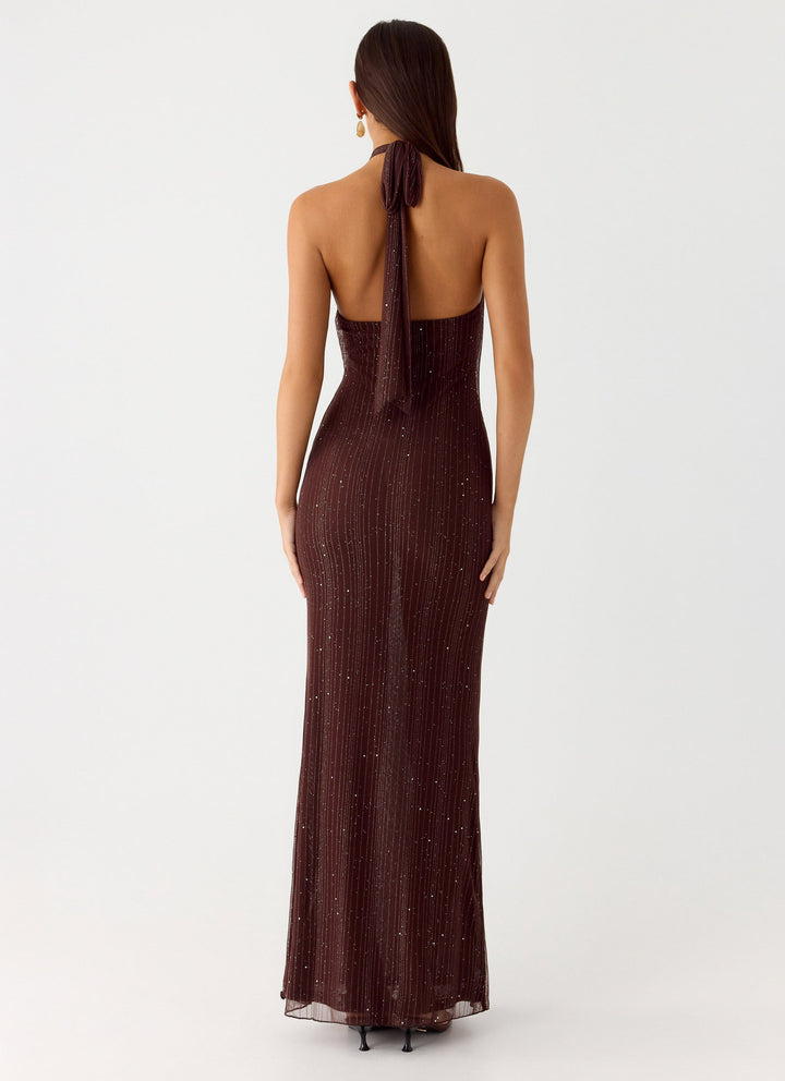Haylan Sparkle Mesh Maxi Dress Chocolate