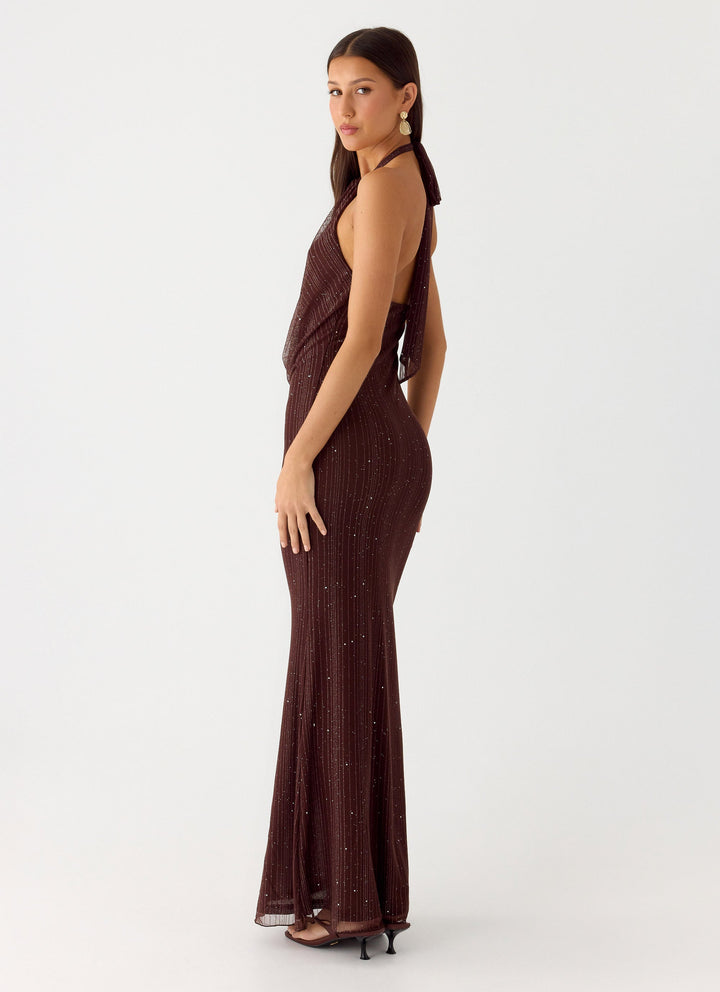 Haylan Sparkle Mesh Maxi Dress Chocolate