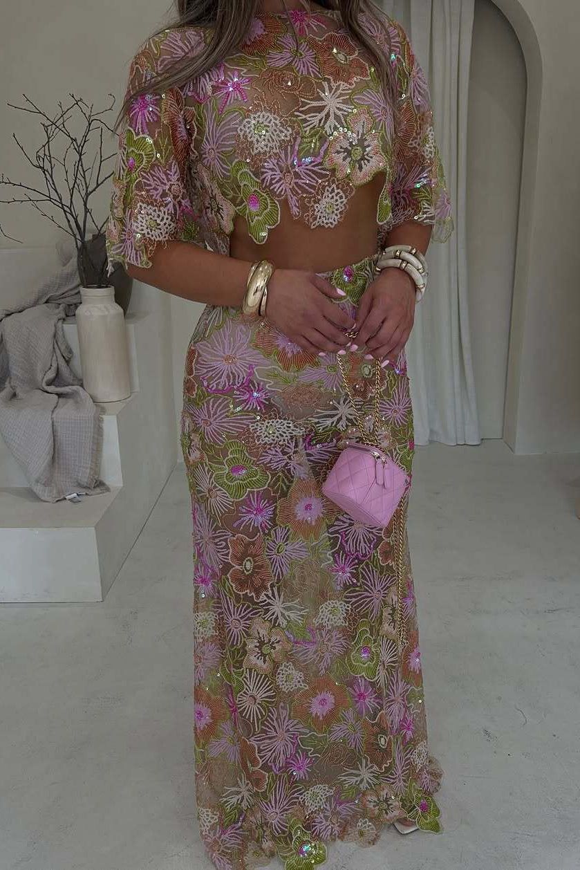 Elina | Women's Embroidery Sequin Summer Party Two-Piece Set
