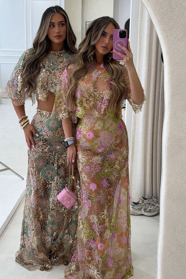 Elina | Women's Embroidery Sequin Summer Party Two-Piece Set