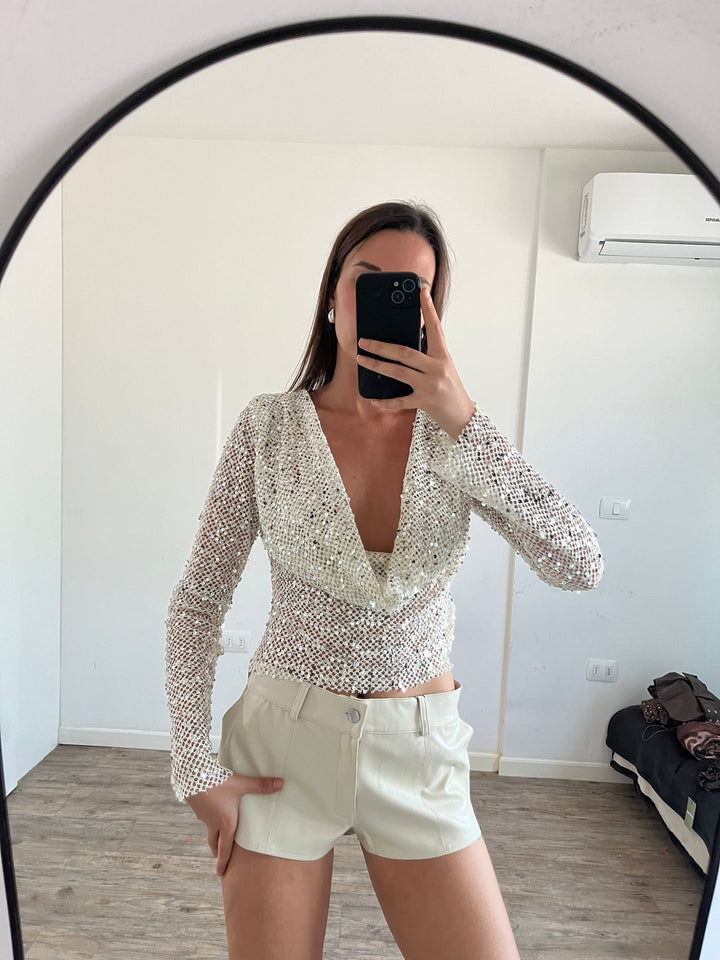 Grace | Women's Open-Back Sequin Mesh Crop Top
