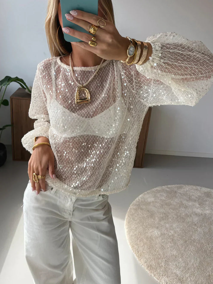 Monica | Women's Round Neck Sequin Mesh Top