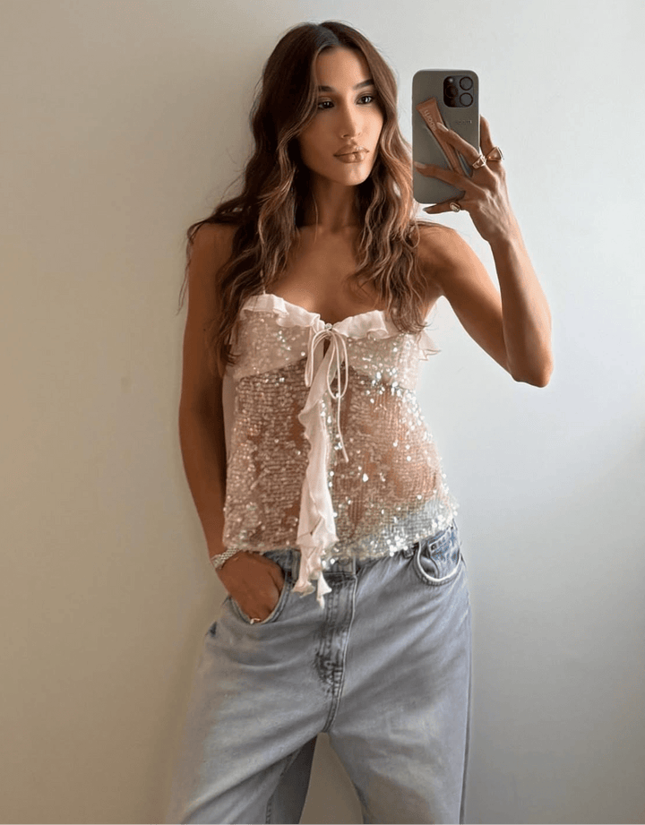 Andrea | Women's Sequin Festival Party Top with Ruffles