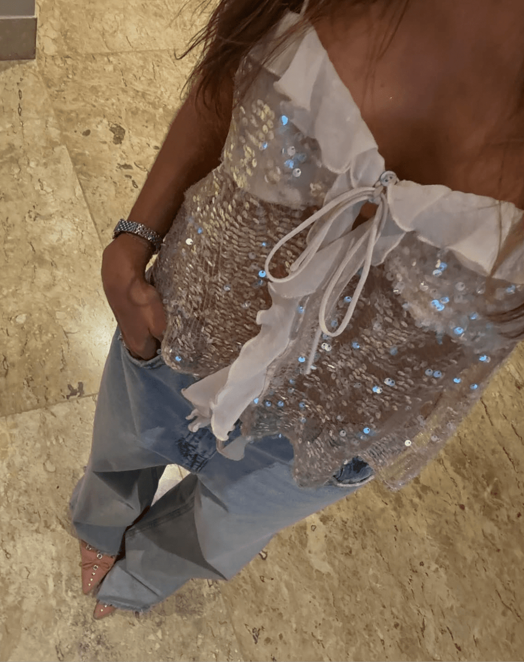 Andrea | Women's Sequin Festival Party Top with Ruffles