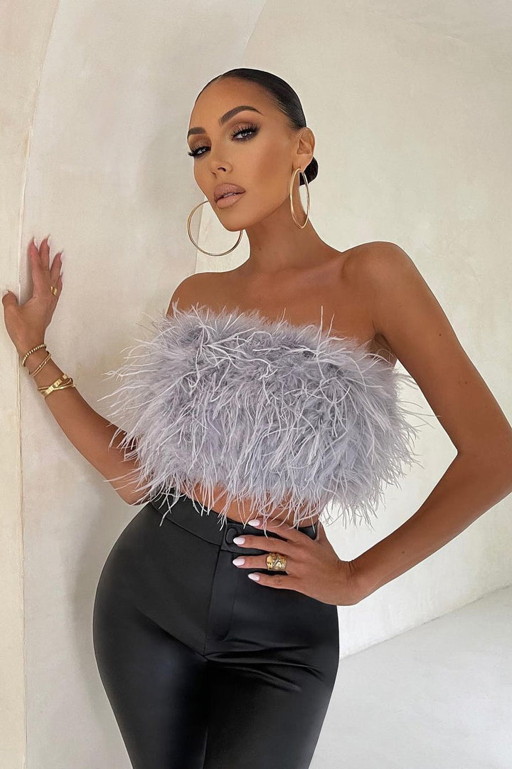 Romee | Women's Strapless Feather Festival Party Top