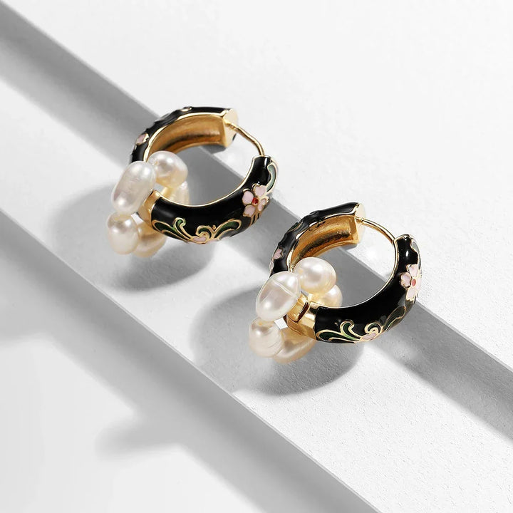 Women's Gold-Plated Enamel Huggie Hoop Earrings | Waterproof Floral Hoops