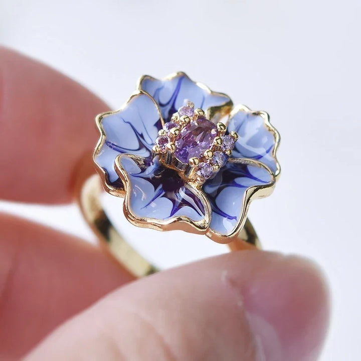 Women's Enamel Floral Cubic Zirconia Ring | Gold-Plated Lilac Petal Ring