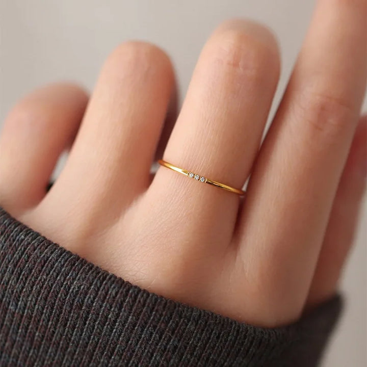 Women's Slim Cubic Zirconia Stacking Ring | Stainless Steel Three-Stone Band