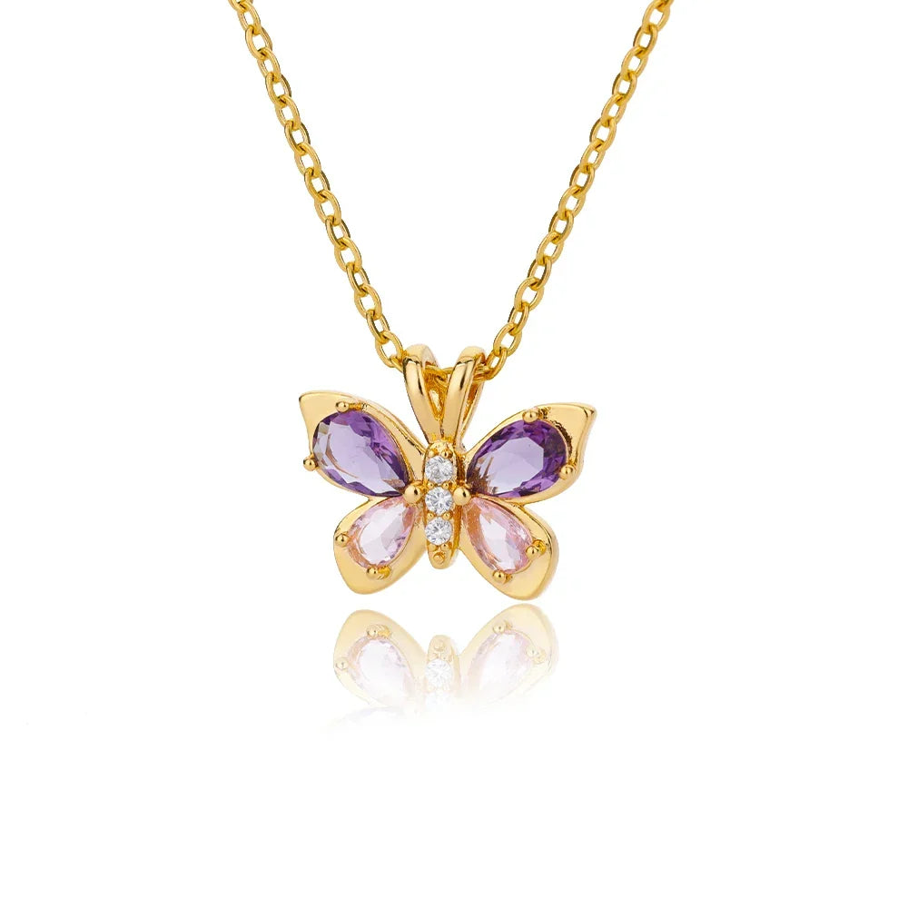Women's Cubic Zirconia Butterfly Pendant Necklace | Waterproof Adjustable Chain Necklace