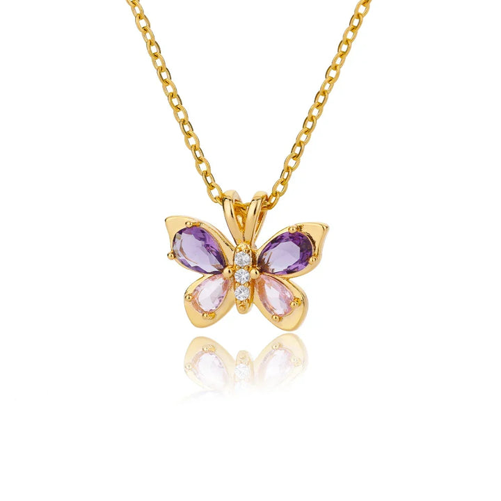 Women's Cubic Zirconia Butterfly Pendant Necklace | Waterproof Adjustable Chain Necklace