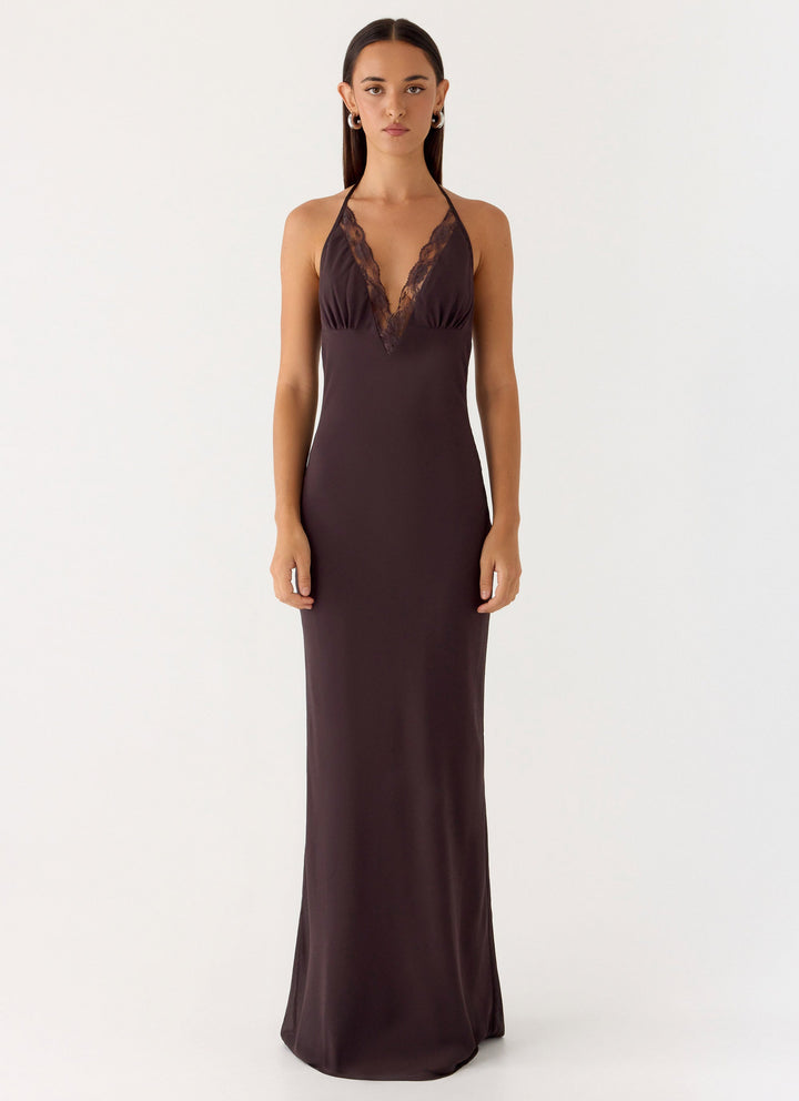 Indya Halter Maxi Dress Chocolate