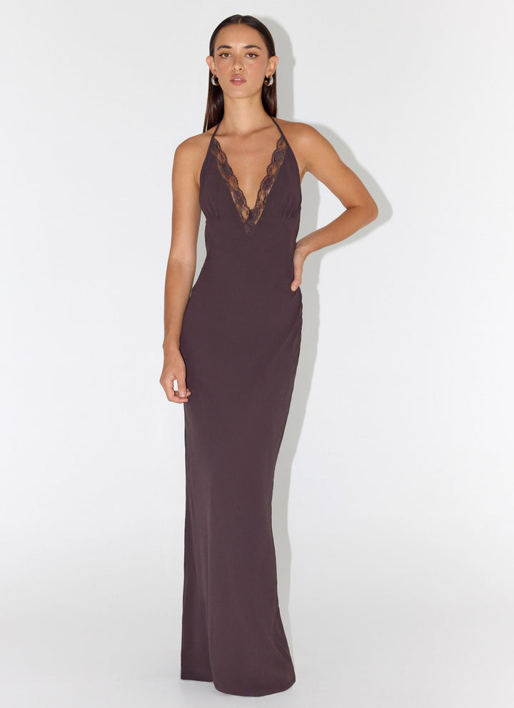 Indya Halter Maxi Dress Chocolate