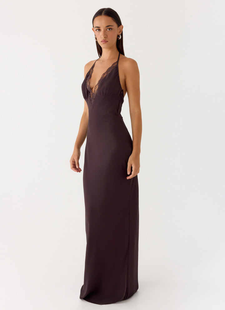 Indya Halter Maxi Dress Chocolate