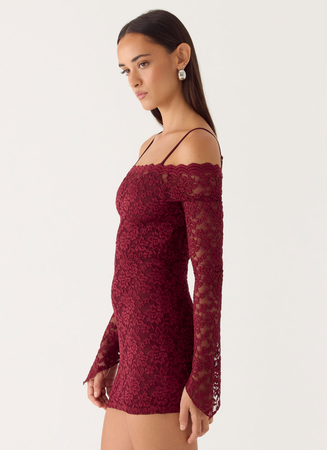 Just This Once Lace Mini Dress Merlot