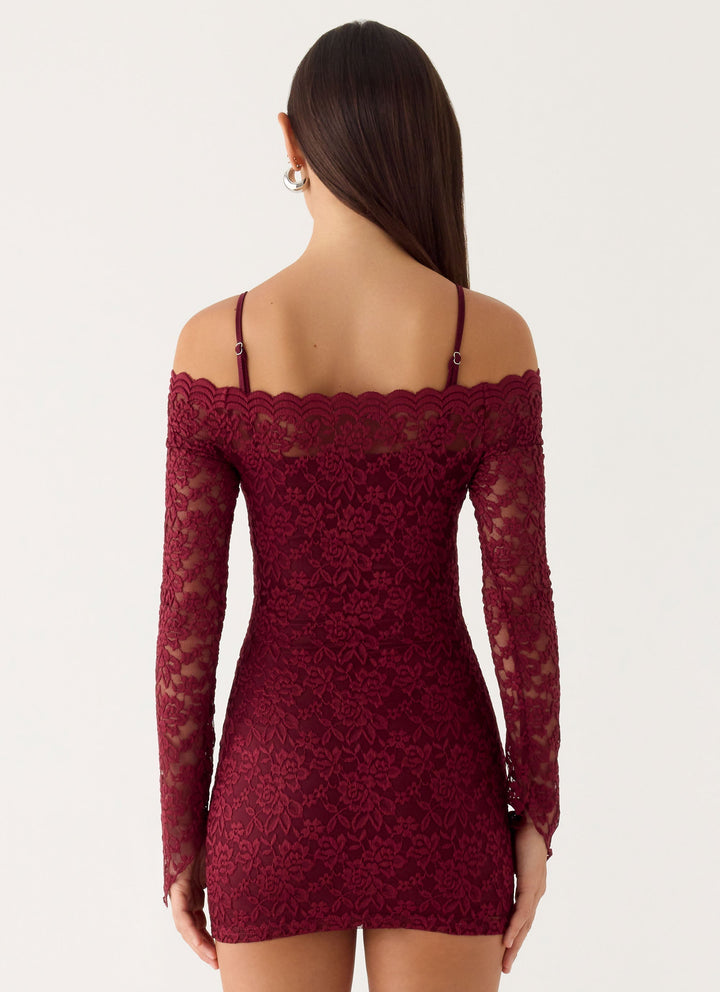 Just This Once Lace Mini Dress Merlot