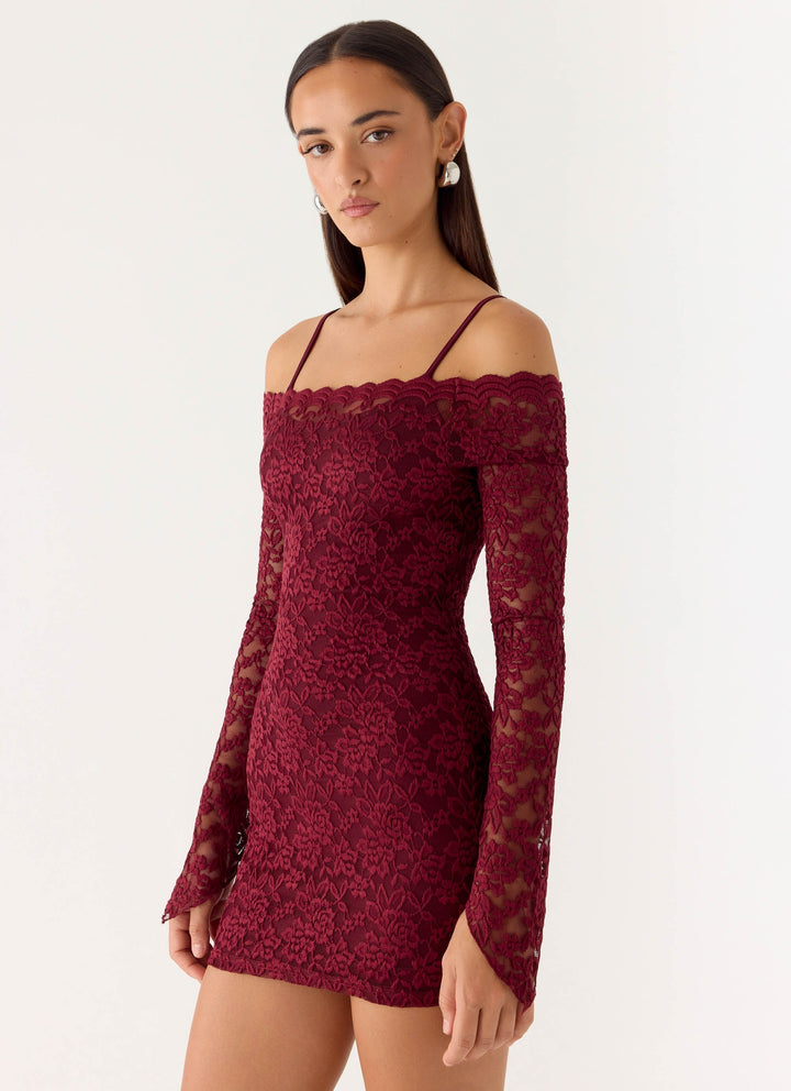 Just This Once Lace Mini Dress Merlot