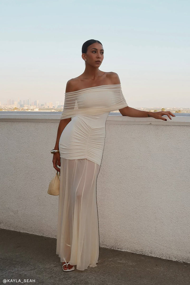 Caspian Off Shoulder Mesh Maxi Dress