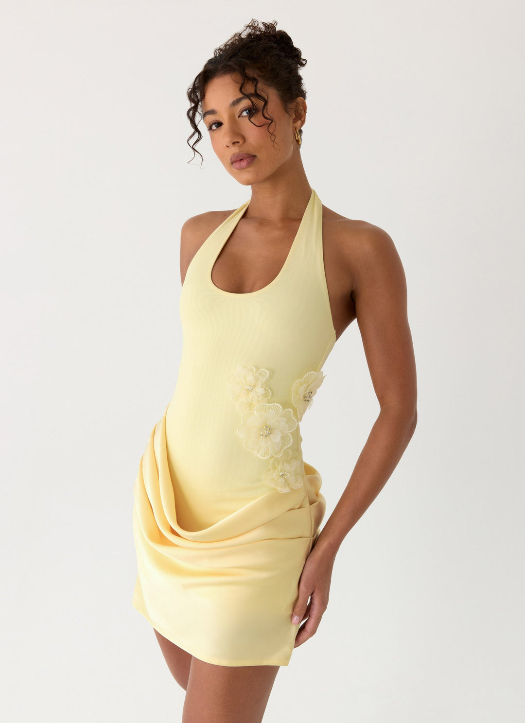 Kimana Halter Mini Dress Yellow