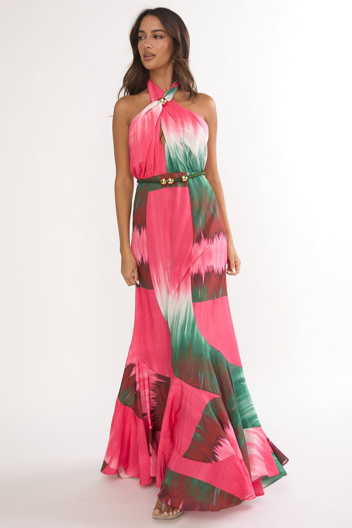 Elaina Rope Waist Maxi Dress Fuchsia