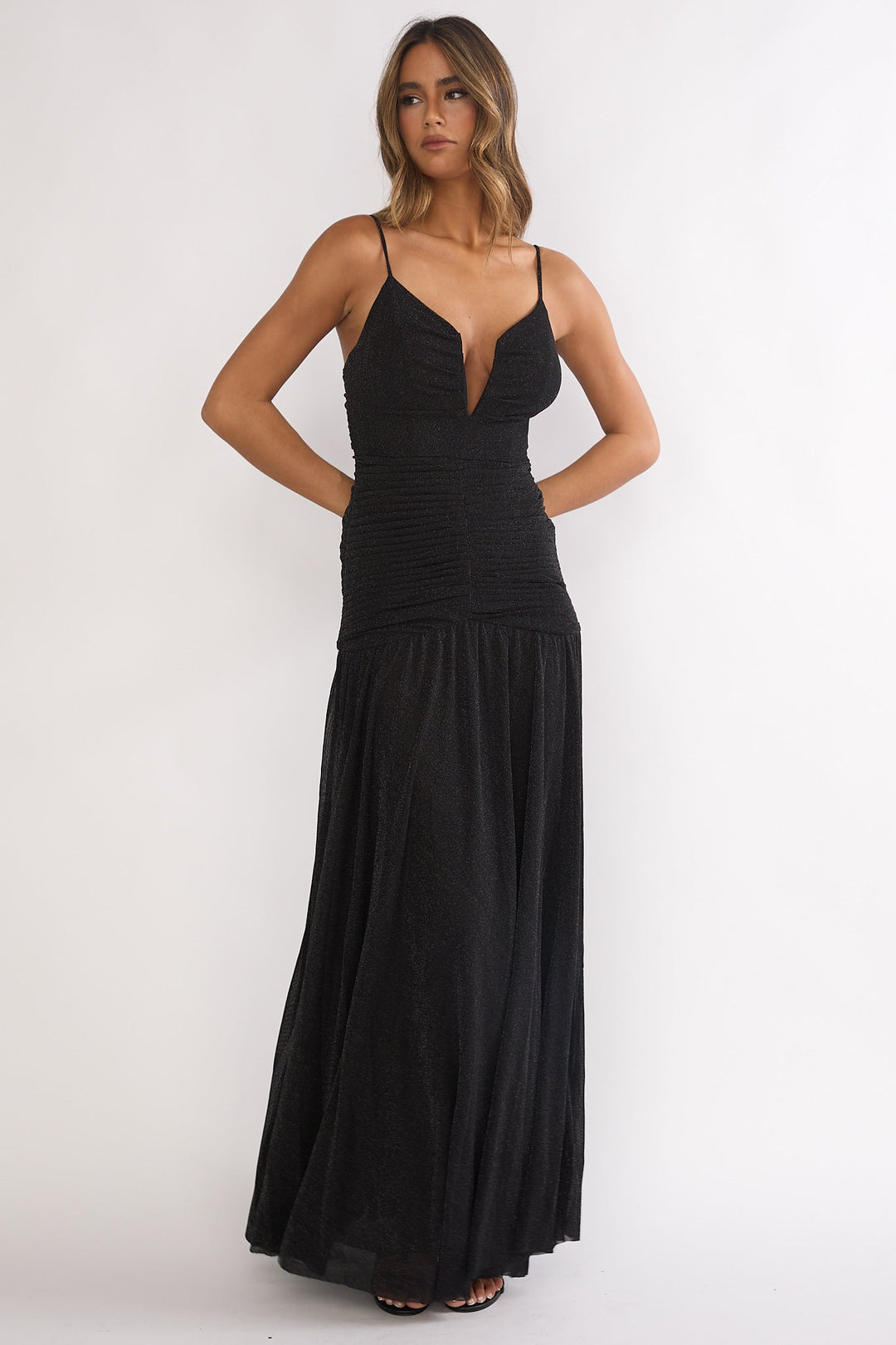 Orizel Pintuck Maxi Dress Black