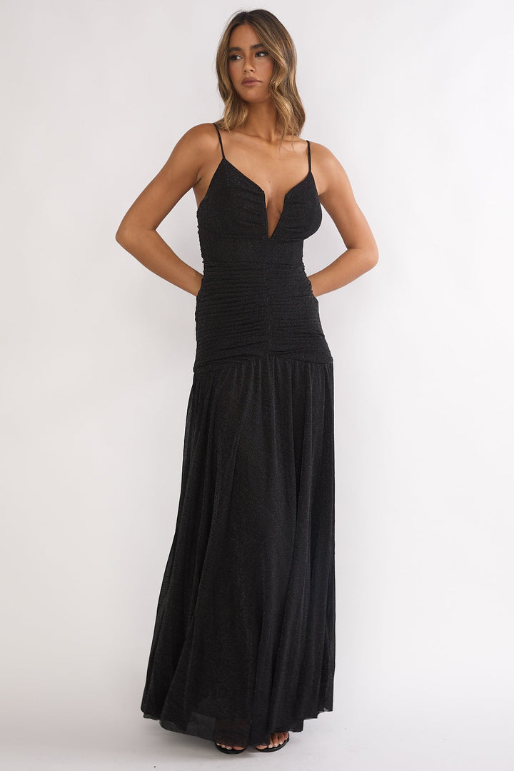 Orizel Pintuck Maxi Dress Black