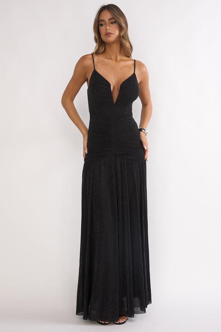 Orizel Pintuck Maxi Dress Black