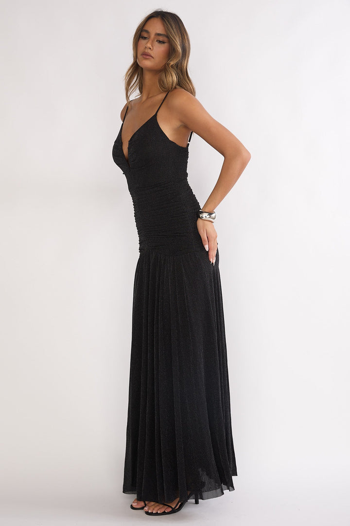 Orizel Pintuck Maxi Dress Black