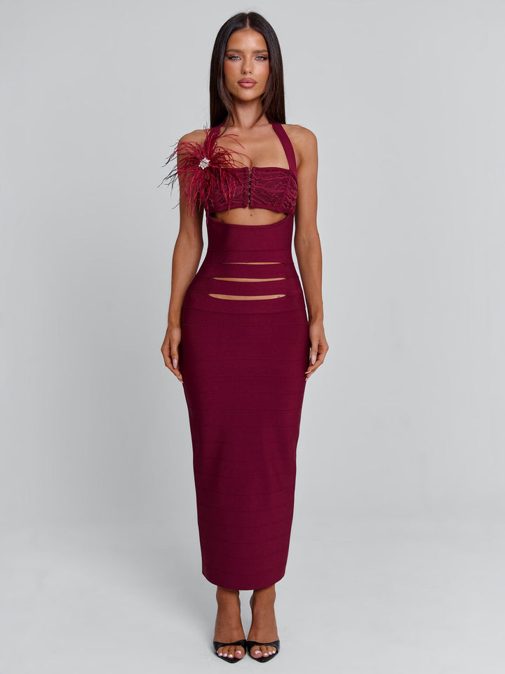 Lunabelle Burgundy Midi Dress