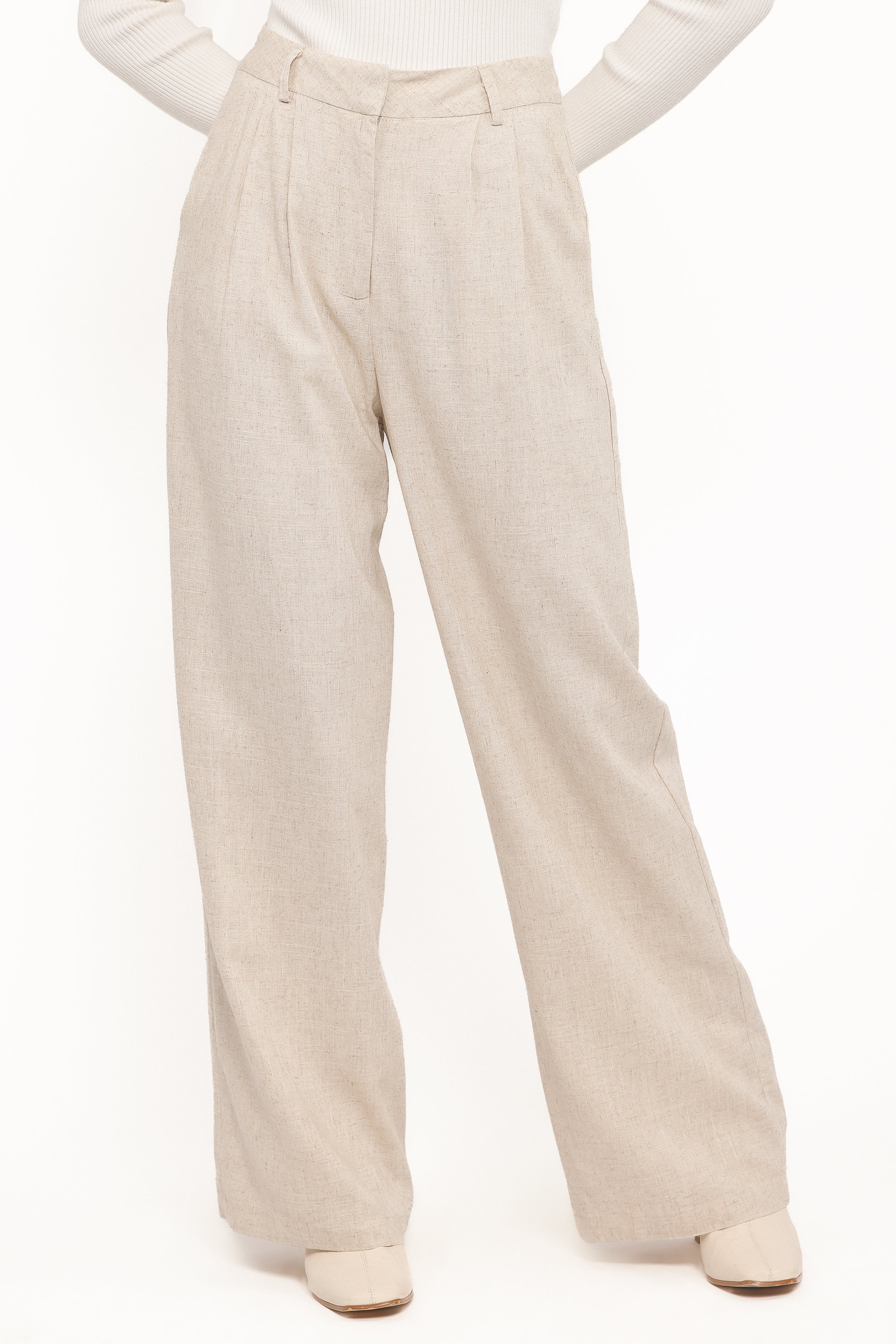 Linen Pants | High-Rise Pleated Casual Trousers