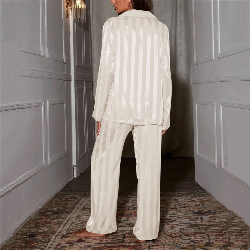Women's Satin Striped Pajama Lounge Set | Relaxed Fit Button-Down Matching Set