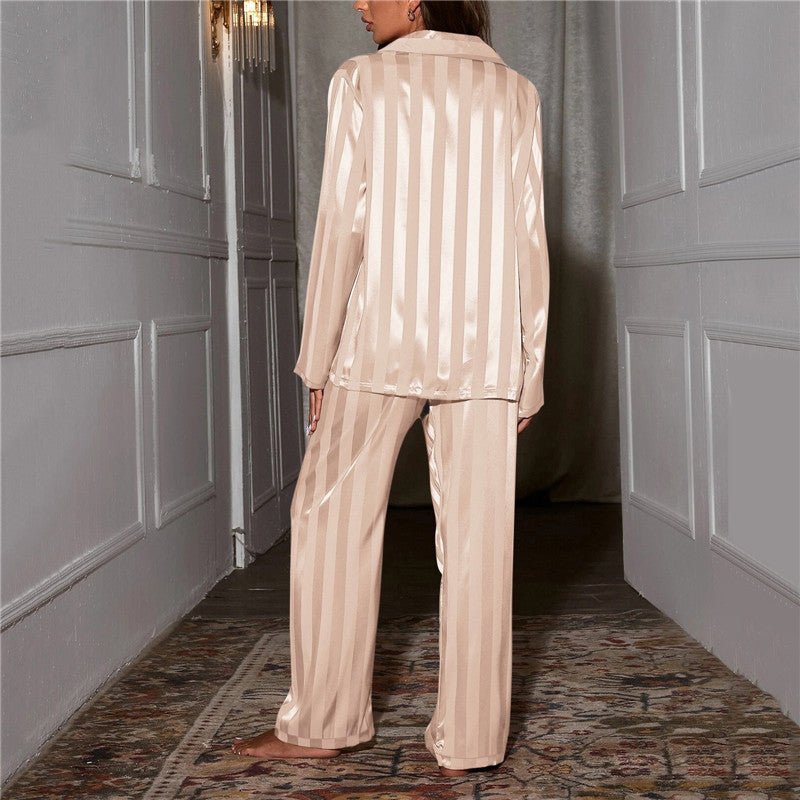 Women's Satin Striped Pajama Lounge Set | Relaxed Fit Button-Down Matching Set