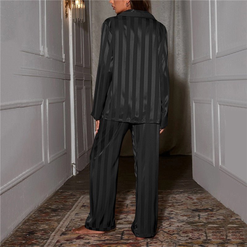 Women's Satin Striped Pajama Lounge Set | Relaxed Fit Button-Down Matching Set