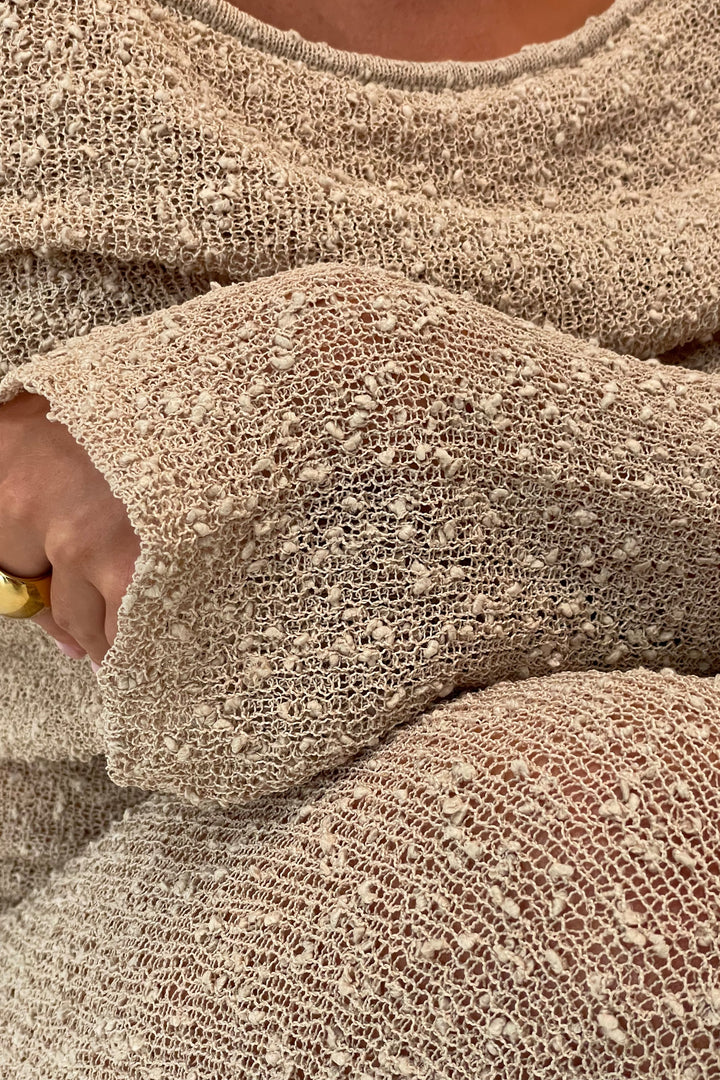 Off Shoulder Boucle Maxi Dress