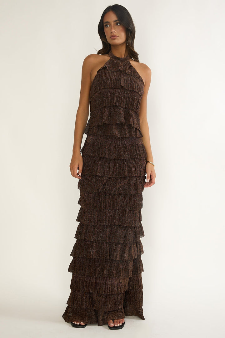 Kaelia Tiered Maxi Dress Brown