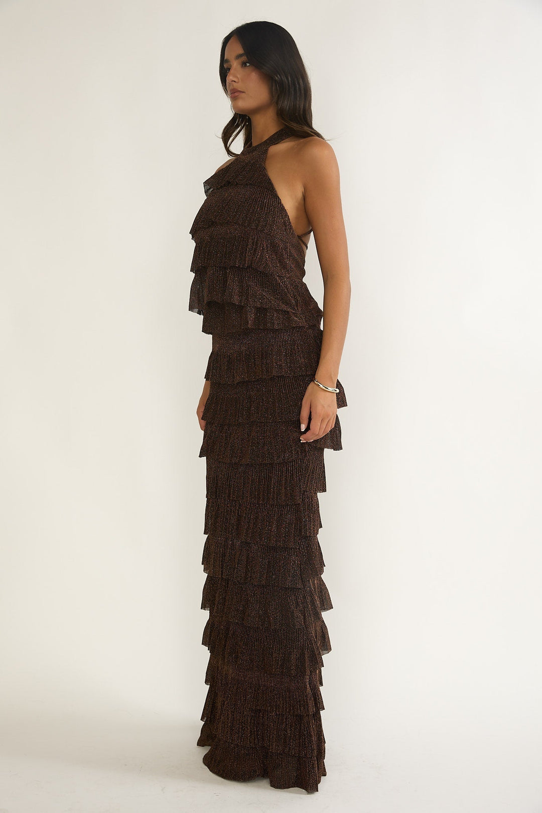 Kaelia Tiered Maxi Dress Brown