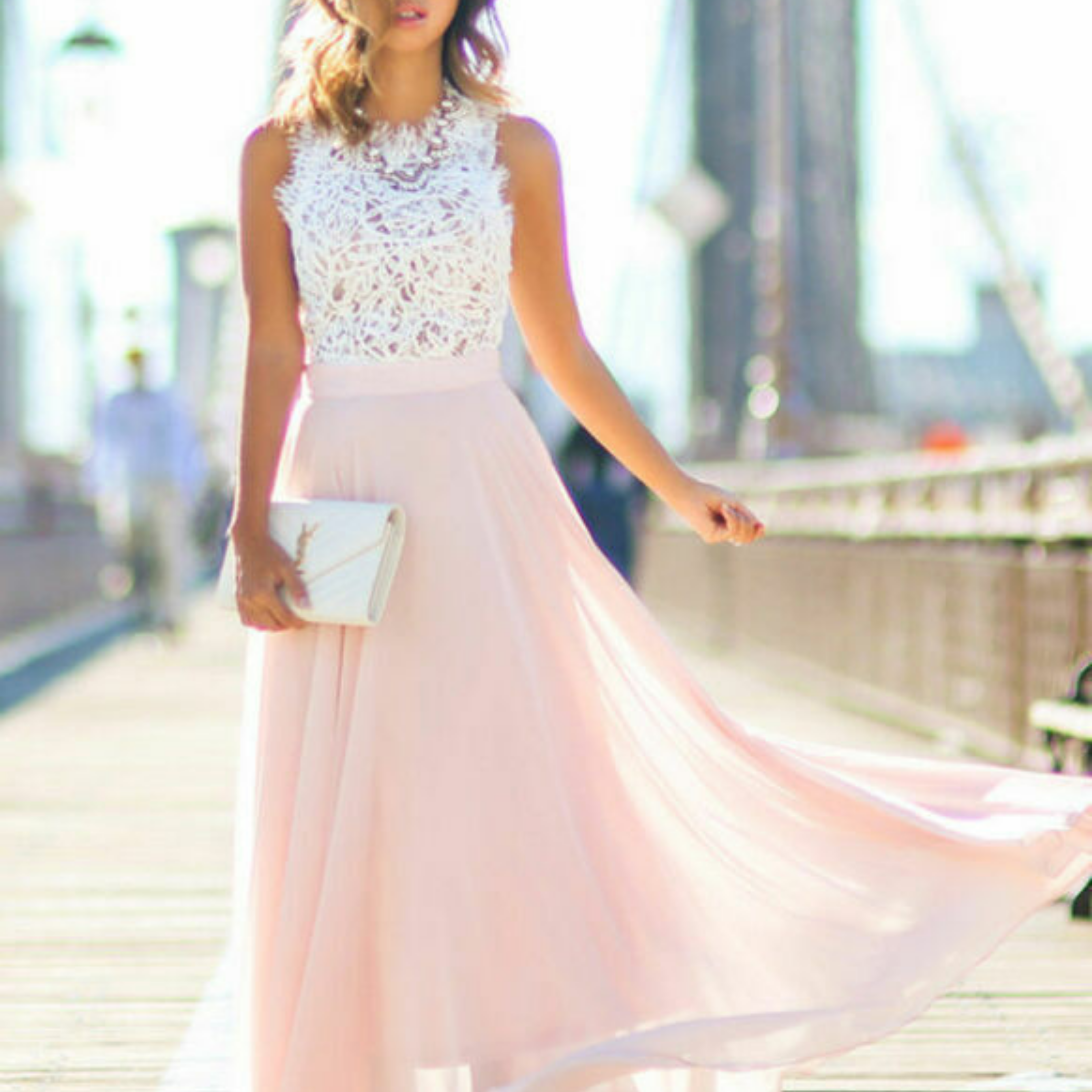 Maxi Dress | Elegant Sleeveless Long Dress with Lace Detail