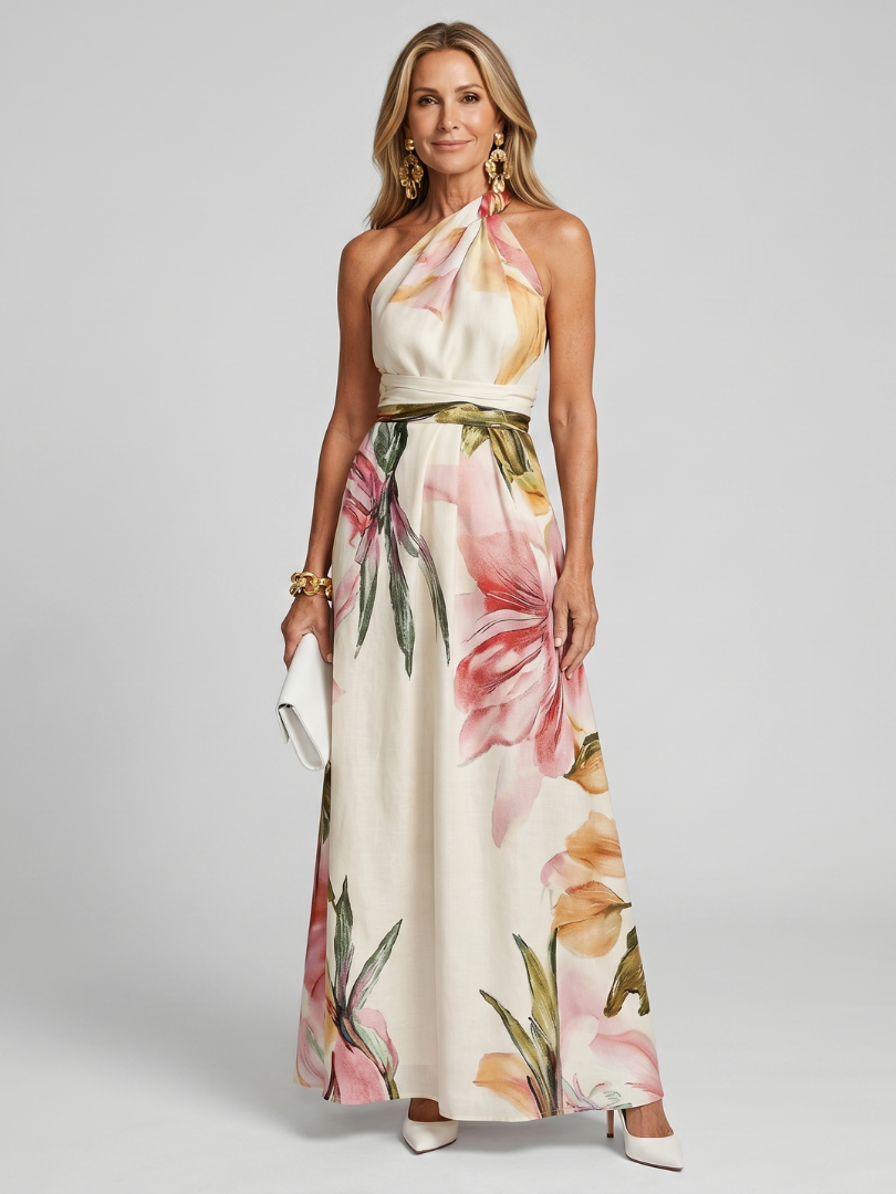 Maxi Dress | Flowing Halter Neck Long Summer Dress Elegant Comfortable