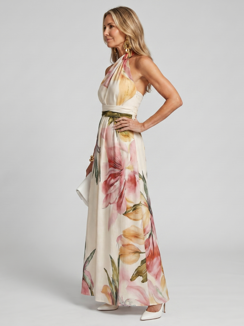 Maxi Dress | Flowing Halter Neck Long Summer Dress Elegant Comfortable