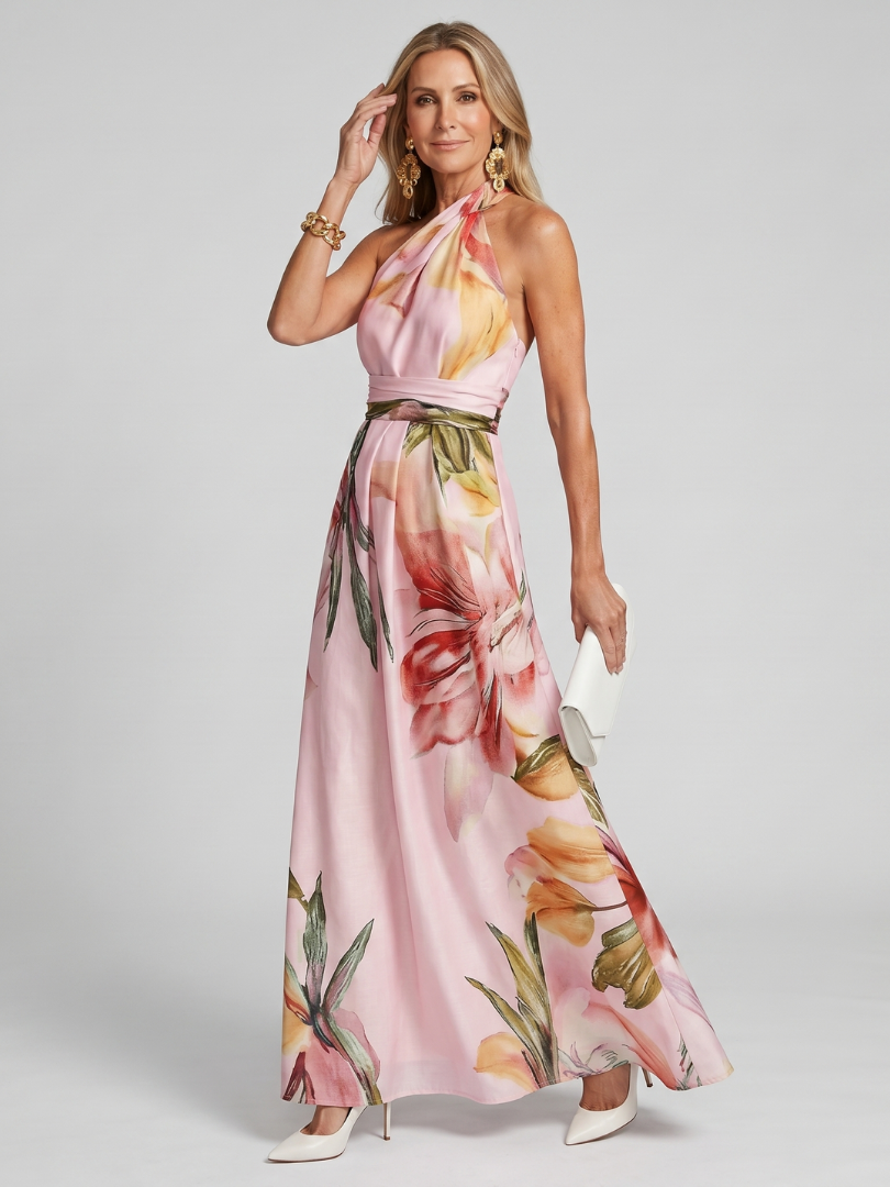 Maxi Dress | Flowing Halter Neck Long Summer Dress Elegant Comfortable