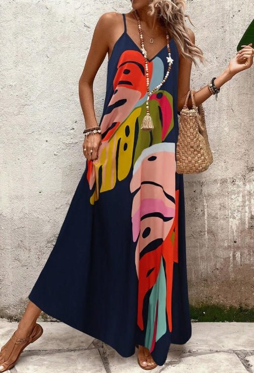 Maxi Dress | Tropical Leaf Print | Flattering Long Summer Dress | Effortless and Comfortable