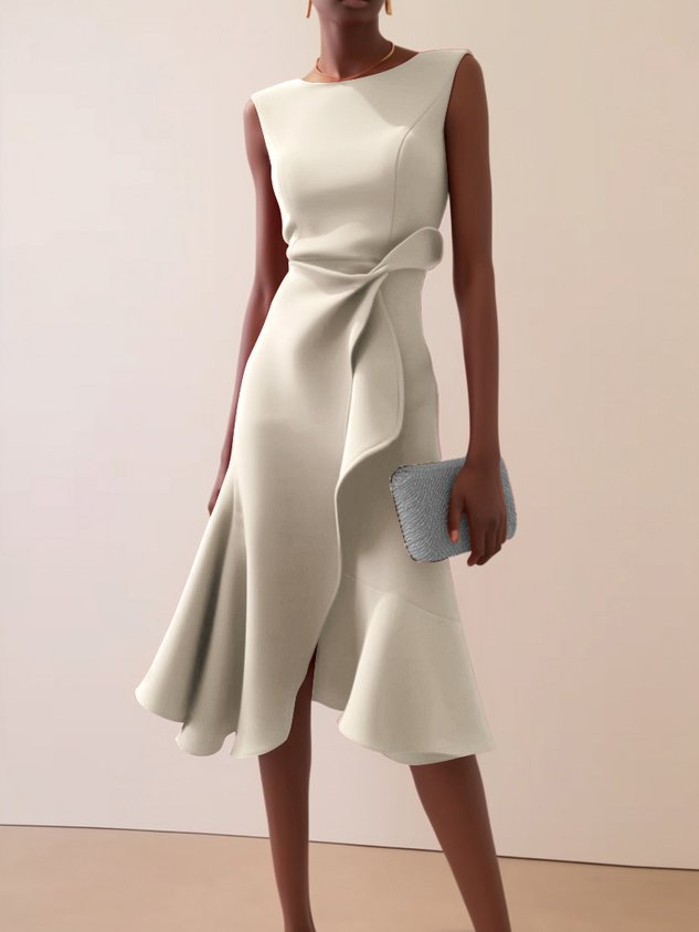 Midi Dress | Asymmetrical Draped Summer Dress | Elegant Sophisticated Design