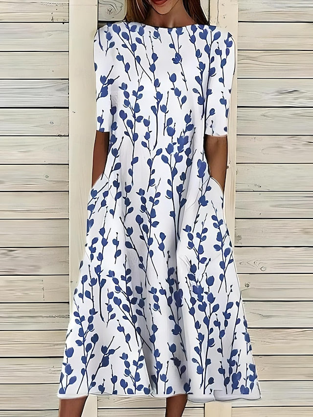 Midi Dress | Coastal Floral Summer Dress Elegant Comfortable